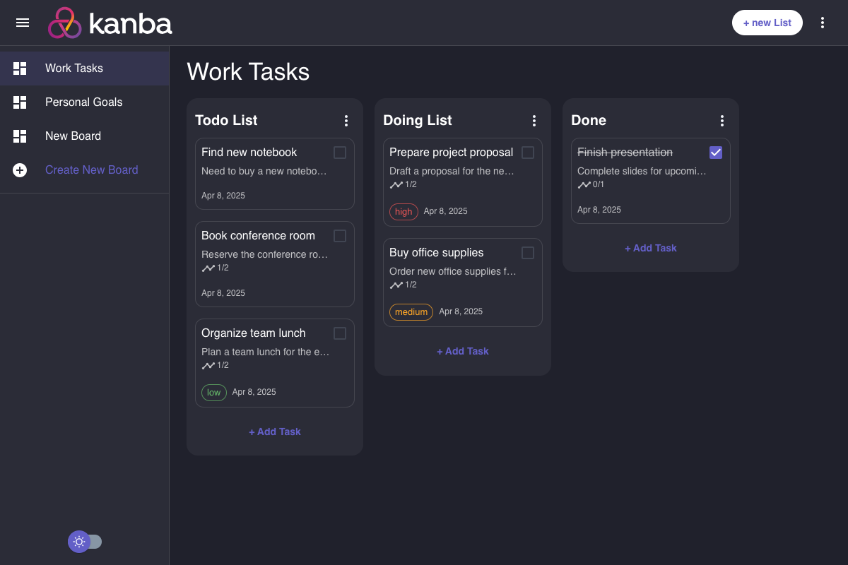 Dark mode board view